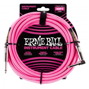 Ernie Ball 10' Braided Instrument Cable, Neon Pink